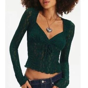 Kimchi Blue Emerald Lace Long Sleeve Blouse